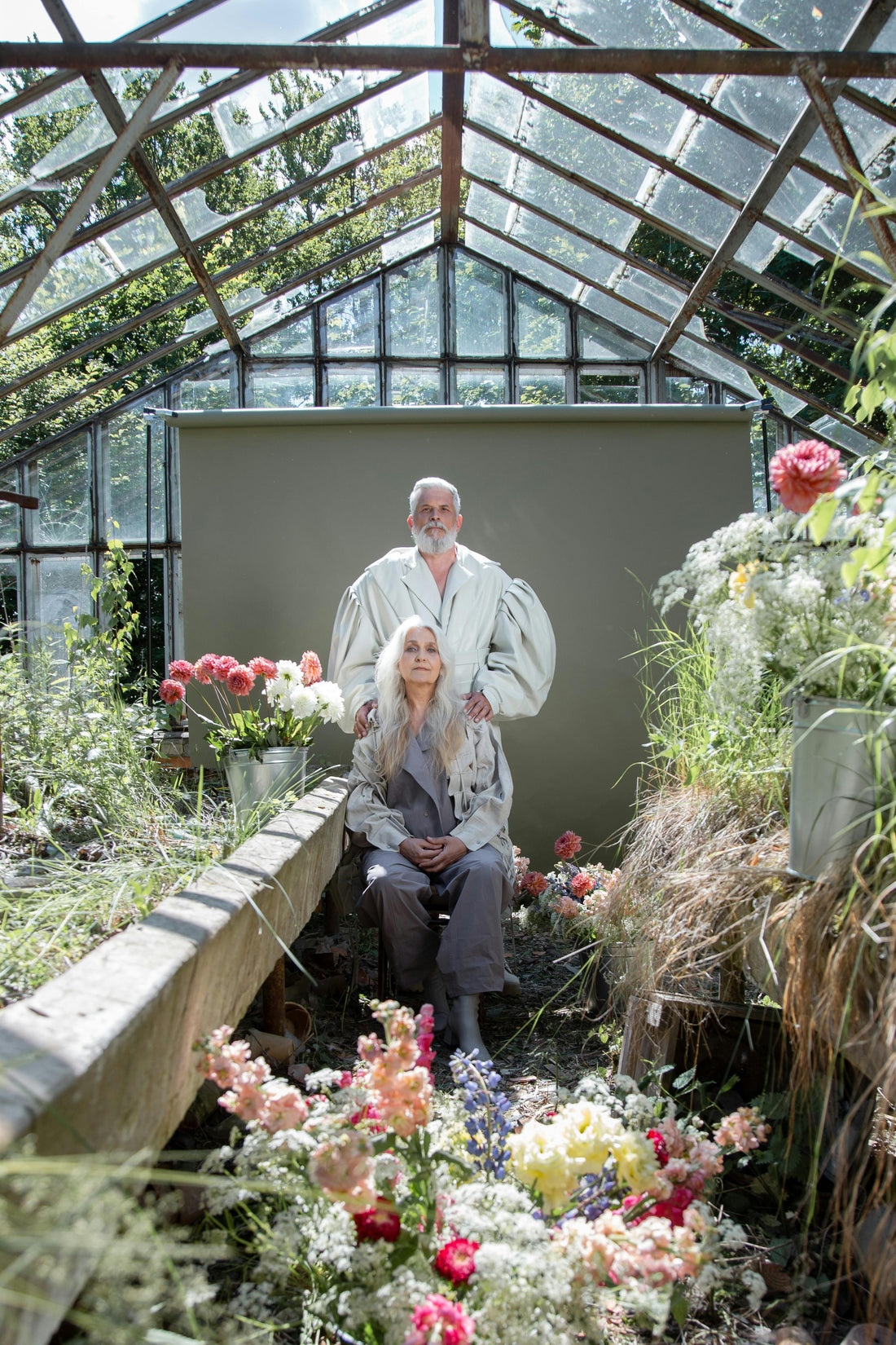 Rustic Greenhouse Portrait with Floral Arrangements