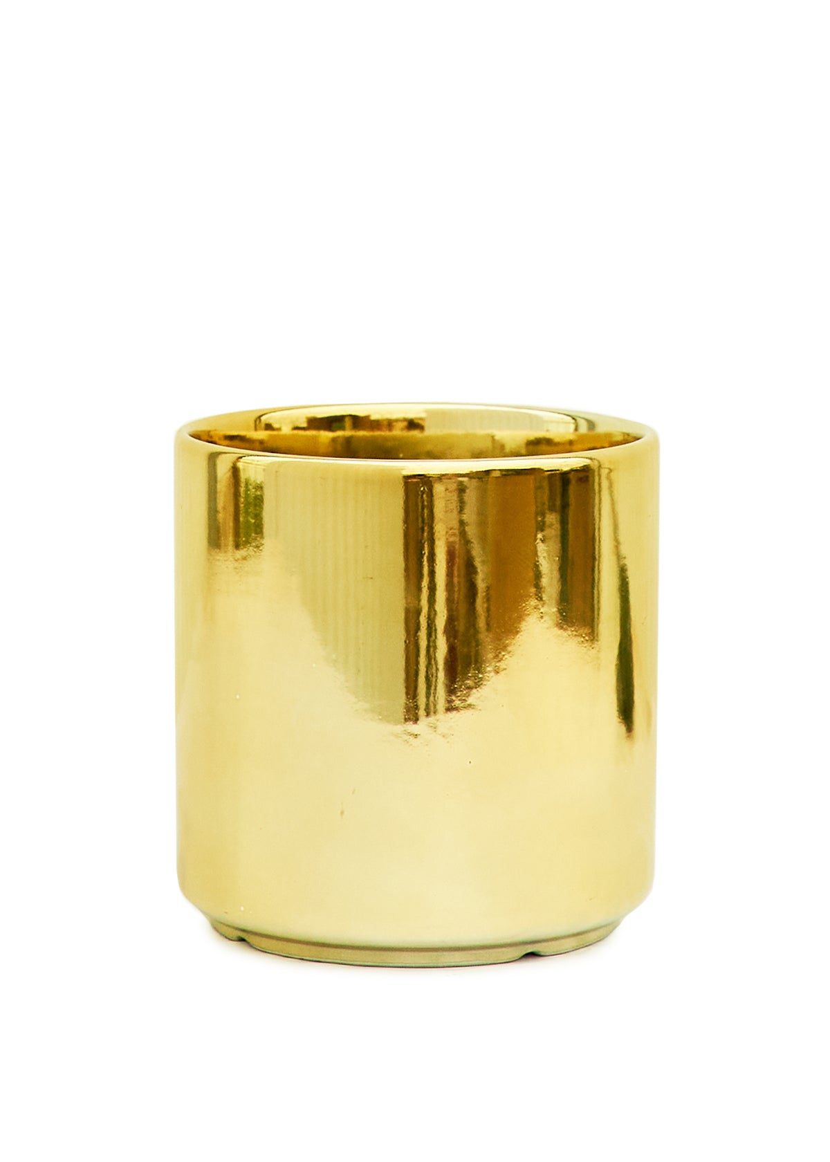 Elegant cylinder ceramic planter showcasing its smooth finish and minimalist design - in Gold metallic glaze.